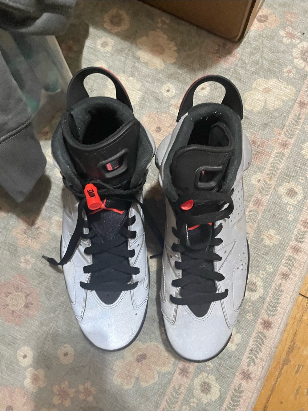 Nike Men's Gray and Black High-Top Sneakers with Red Accents